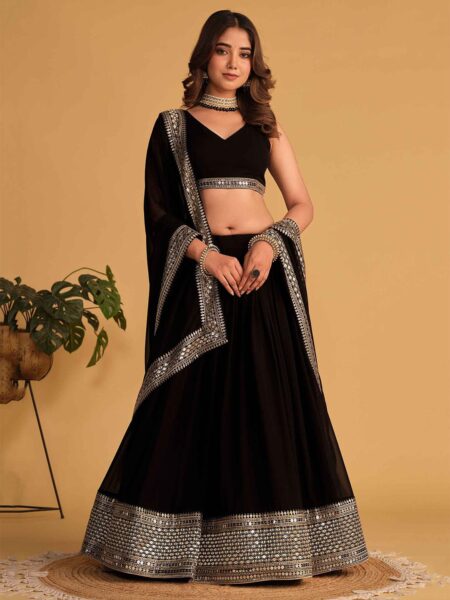Embroidered Sequinned Semi-Stitched Lehenga & Unstitched Blouse With Dupatta