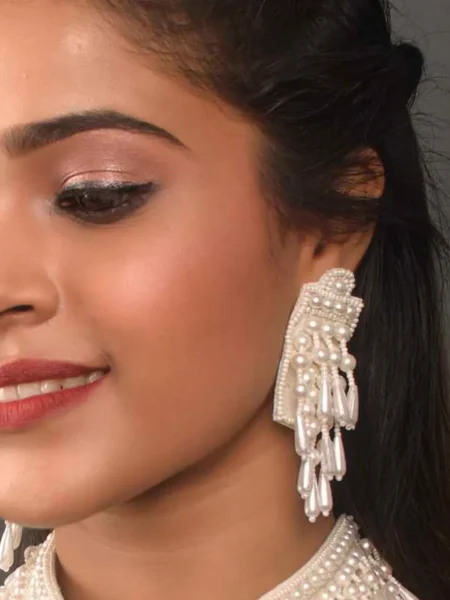 FIDA White Beaded Waterfall Drop Earrings For Women