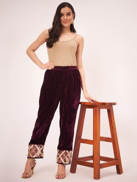 First Resort by Ramola Bachchan High-Rise Straight Fit Velvet Trouser