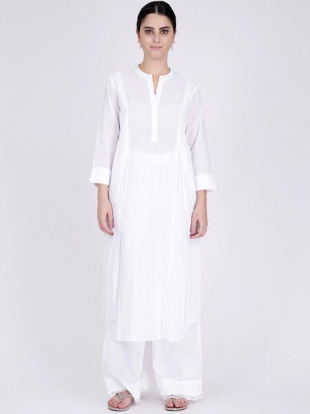 First Resort by Ramola Bachchan Panelled Mandarin Collar Cotton Kurta