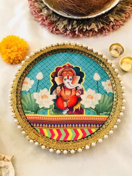 Ganesha Floral Thali Blue
