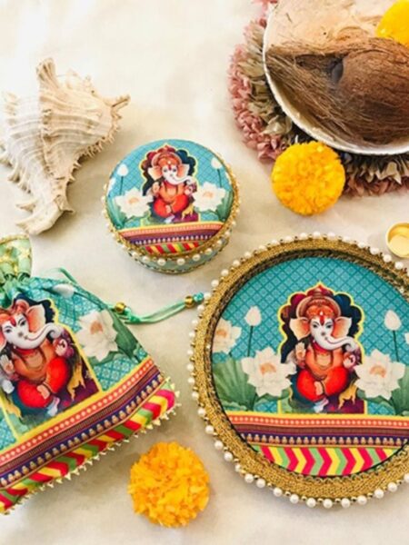 Ganesha Floral Thali Set Blue