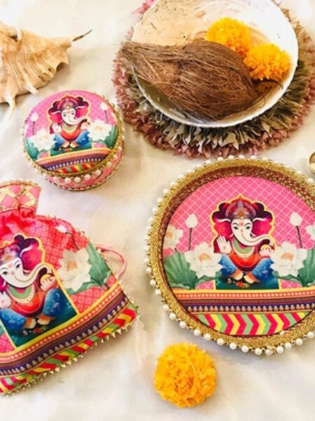 Ganesha Floral Thali Set Pink