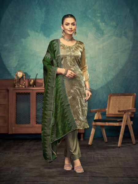 Glamorous Festival Wear Semi-Stitched Salwar Suit Collection - Green
