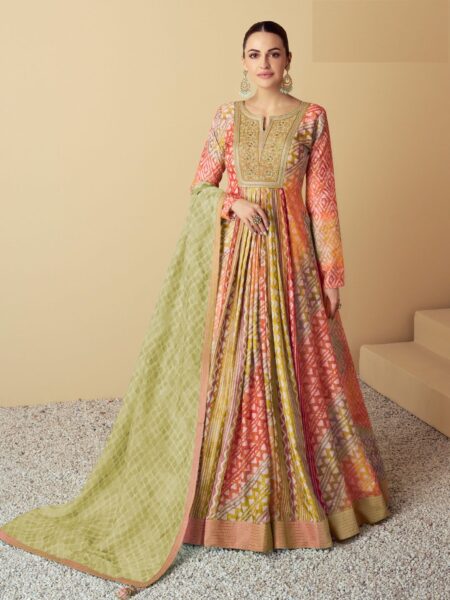 Glamorous Festival Wear Muslin Semi-Stitched Salwar Suit Collection -Orange and Multi