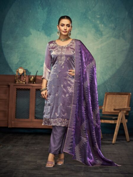 Glamorous Festival Wear Semi-Stitched Salwar Suit Collection - Purple