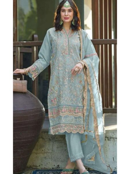 Glamorous Festival Wear Semi-Stitched Salwar Suit Collection - Sky Blue