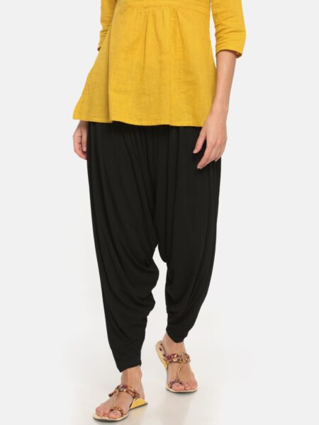 Go Colors Women Black Relaxed Fit Solid Wrinkle Resistant Patiala