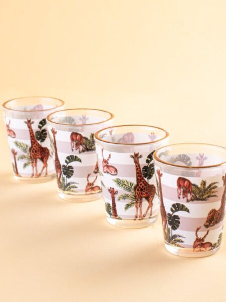Gold Rim Giraffe Print Shot Glasses - Set of 4
