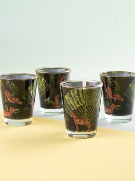 Gold Rim Leopard Print Shot Glasses - Set of 4