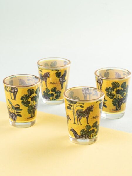 Gold Rim Zebra Print Shot Glasses - Set of 4