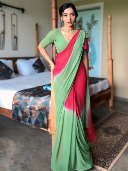 Georgette Silk Printed Ready To Wear Saree With Unstitched Blouse Piece