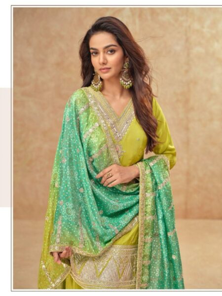 Green Zari Embroidered Silk Palazzo Suit