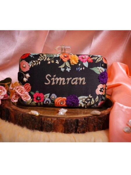 Highlighted Embroidered Name Clutch