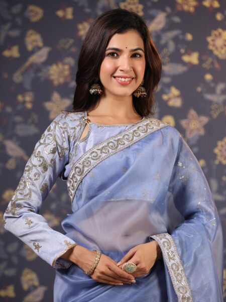 House of Pataudi Embellished Patchwork Pure Organza Saree