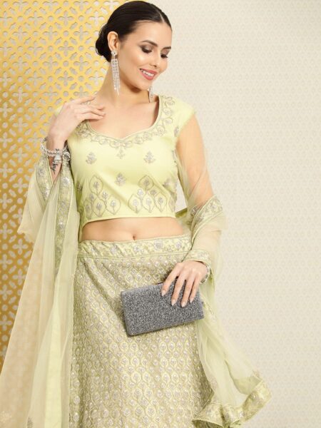 House of Pataudi Jashn Embellished Floral Zari Work Lehenga & Blouse With Dupatta
