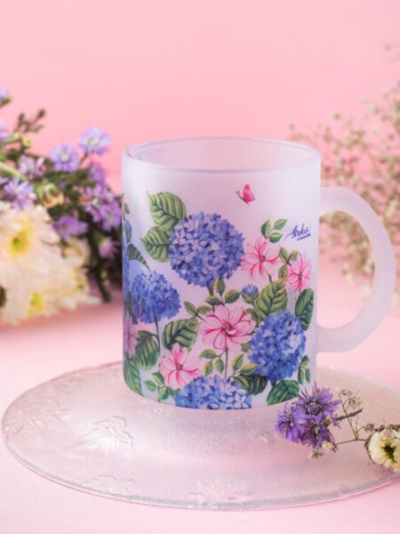 Hydrangea Frosted Glass Mug