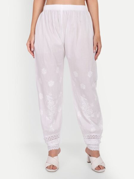Indiankala4u Women Chikankari Embroidered Pure Cotton Straight-Fit Salwar