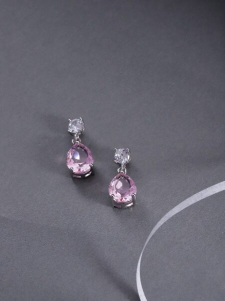 Jewels Galaxy Pink Silver-Plated Stone Studded Teardrop Shaped Drop Earrings
