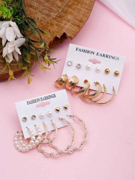 Jewels Galaxy Set of 12 Gold-Plated Hoop &  Studs Earrings