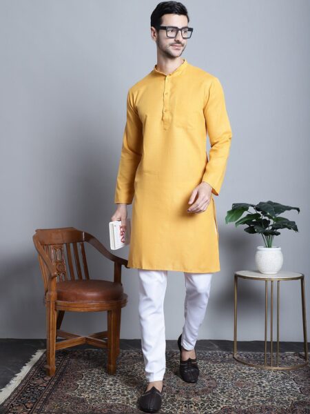 Jompers Band Collar Regular Pure Cotton Kurta with Churidar