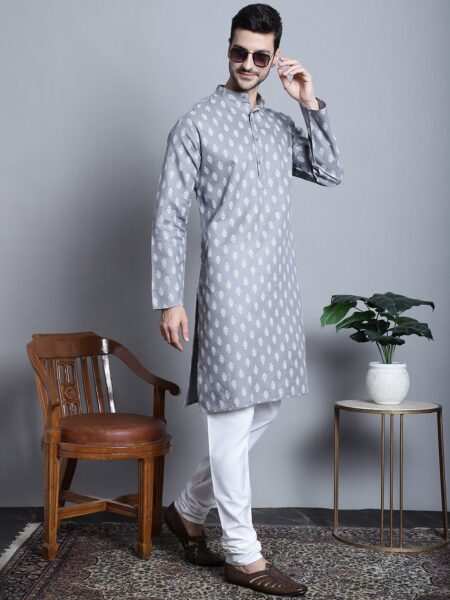 Jompers Ethnic Motifs Printed Band Collar Straight Kurta with Churidar