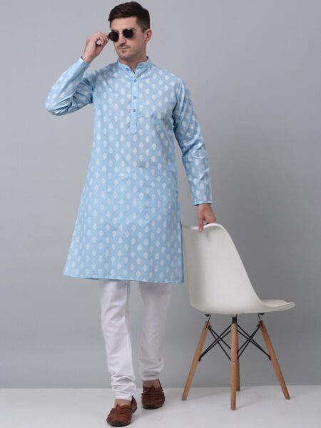 Jompers Ethnic Motifs Woven Design Mandarin Collar Kurta with Churidar