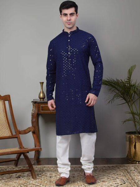 Jompers Floral Chikankari Embroidered Sequinned Pure Cotton Kurta With Churidar