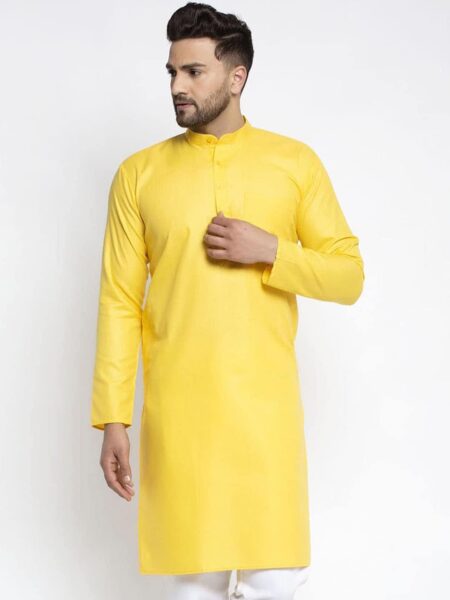 Jompers Men Yellow Thread Work Kurta