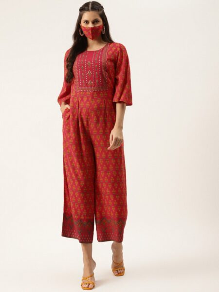 Juniper Red & Green Ethnic Printed Culotte Jumpsuit