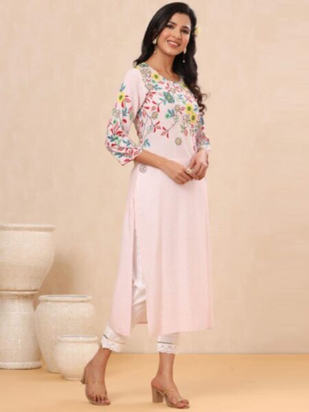 Juniper Round Neck Three Quarter Floral Printed Kurta