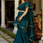 Enchanting Teal Blue Tissue Silk Pre Stitched Saree With Blouse