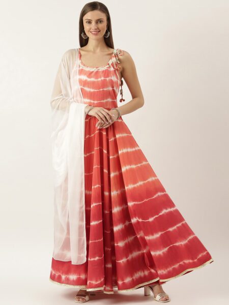 Lavanya The Label Women Pink & Off White Dyed Anarkali Kurta With Dupatta