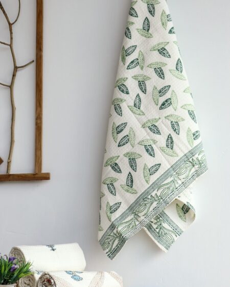 Leaf Print Waffle Cotton Towel