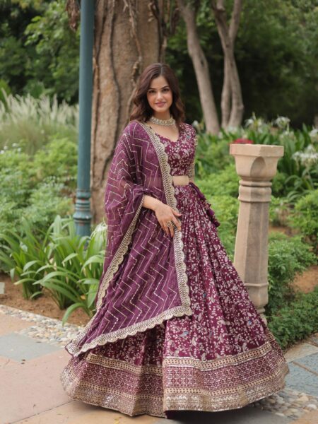 Lehenga Collection Choli with Unstitched Blouse- Wine