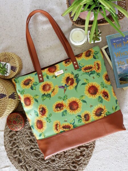 Lime Green Sunflower Field Tote Bag For Women