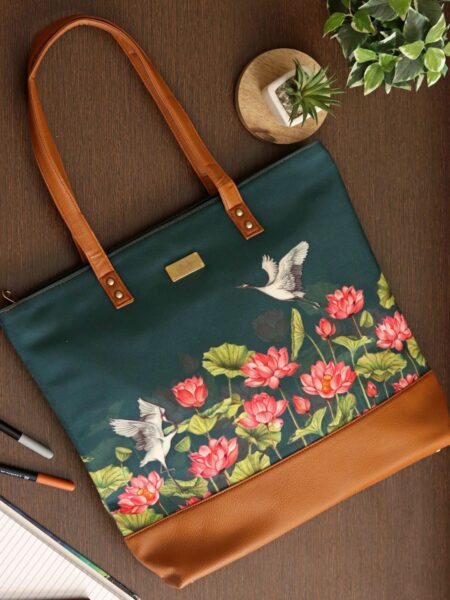 Lotus Field Tote Bag For Women