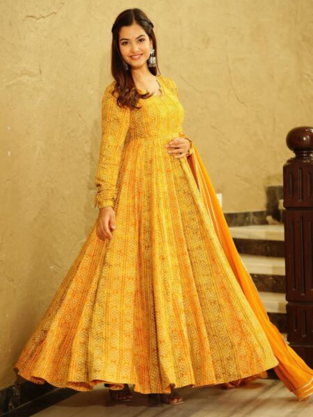 Beautiful Digital Printed Ethnic Wear Gown - Yellow