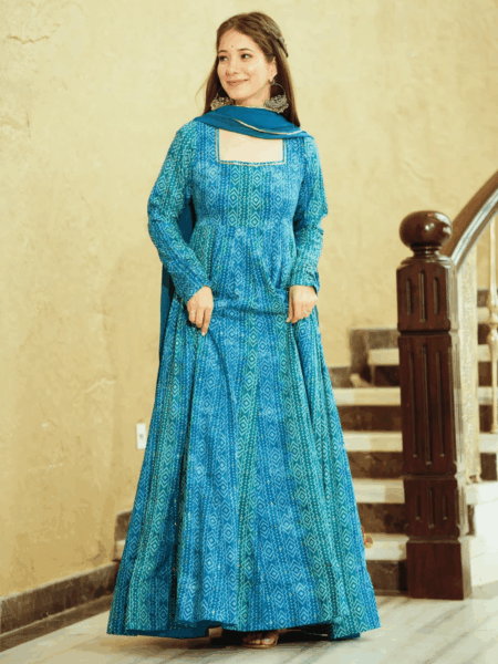 Beautiful Digital Printed Ethnic Wear Gown - Blue