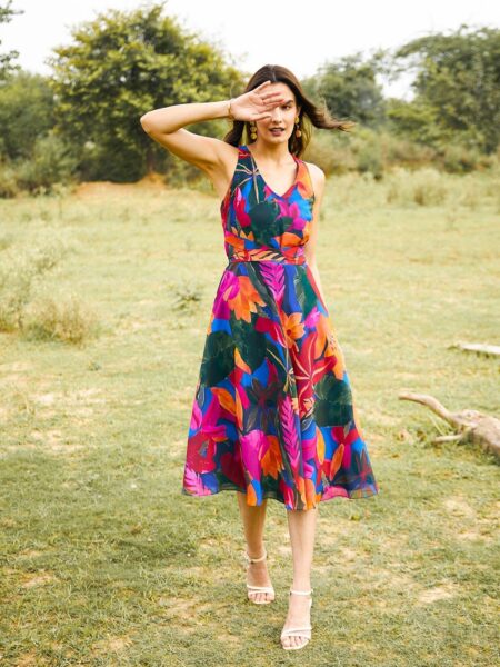 MABISH by Sonal Jain Floral Print V-neck Georgette Fit & Flare Dress
