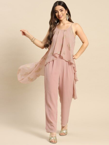 MABISH by Sonal Jain Pink Printed Basic Jumpsuit with Layered