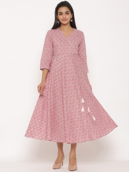 MIRAVAN Women Pink Floral Anarkali Kurta