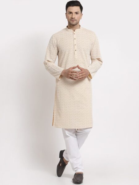 MOHANLAL SONS Men Gold-Toned Thread Work Kurta
