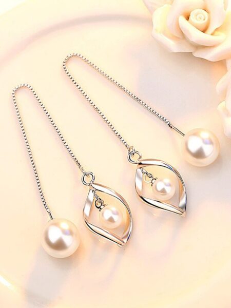 MYKI Silver-Plated Contemporary Pearl Drop Earrings