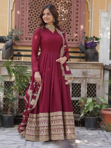 Maroon Color Star Georgette Sequence Embroidered Gown