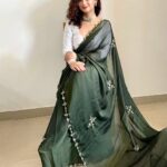Mitera Green & Gold-Toned Floral Embroidered Silk Blend Saree