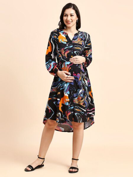 MomToBe Abstract Print Maternity Fit & Flare Dress