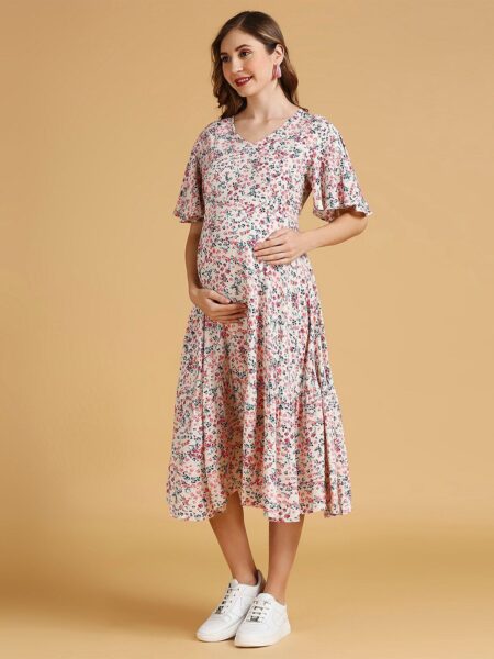 MomToBe Floral Print Maternity Fit & Flare Dress