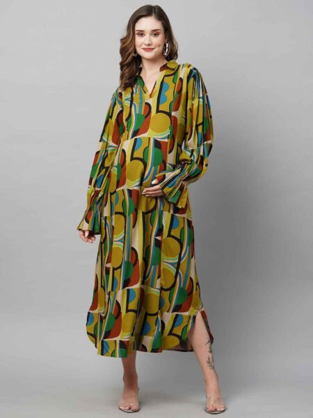 MomToBe Geometric Printed Maternity A-Line Midi Sustainable Dress