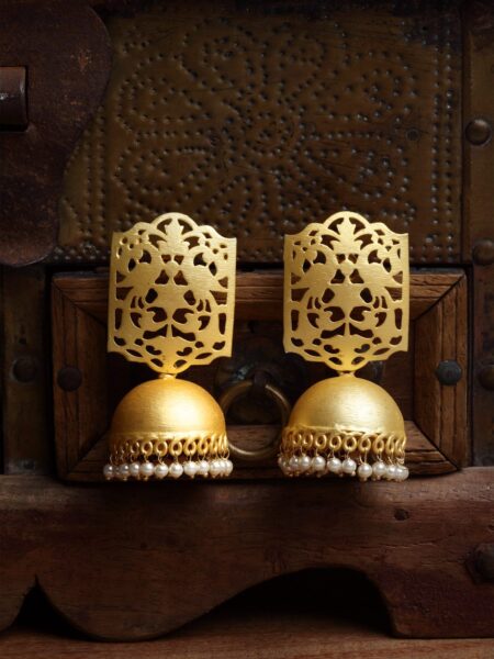 PANASH Gold-Plated & White Dome-Shaped Jhumkas